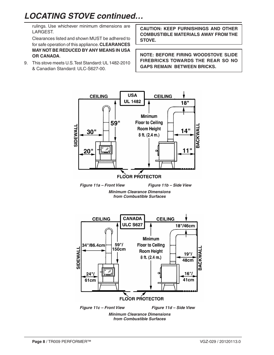 Locating stove continued | Vogelzang TR009 User Manual | Page 8 / 24