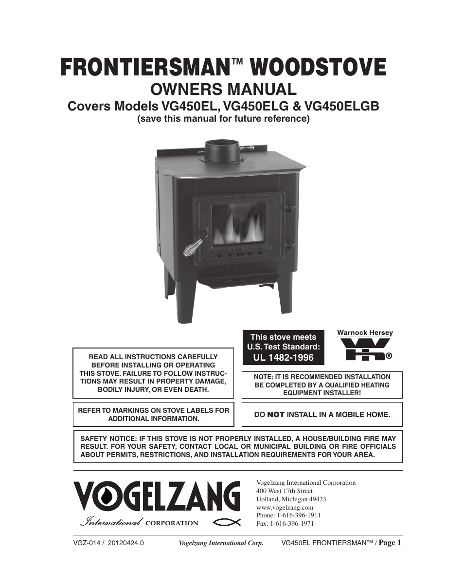 Vogelzang VG450ELGB User Manual | 20 pages