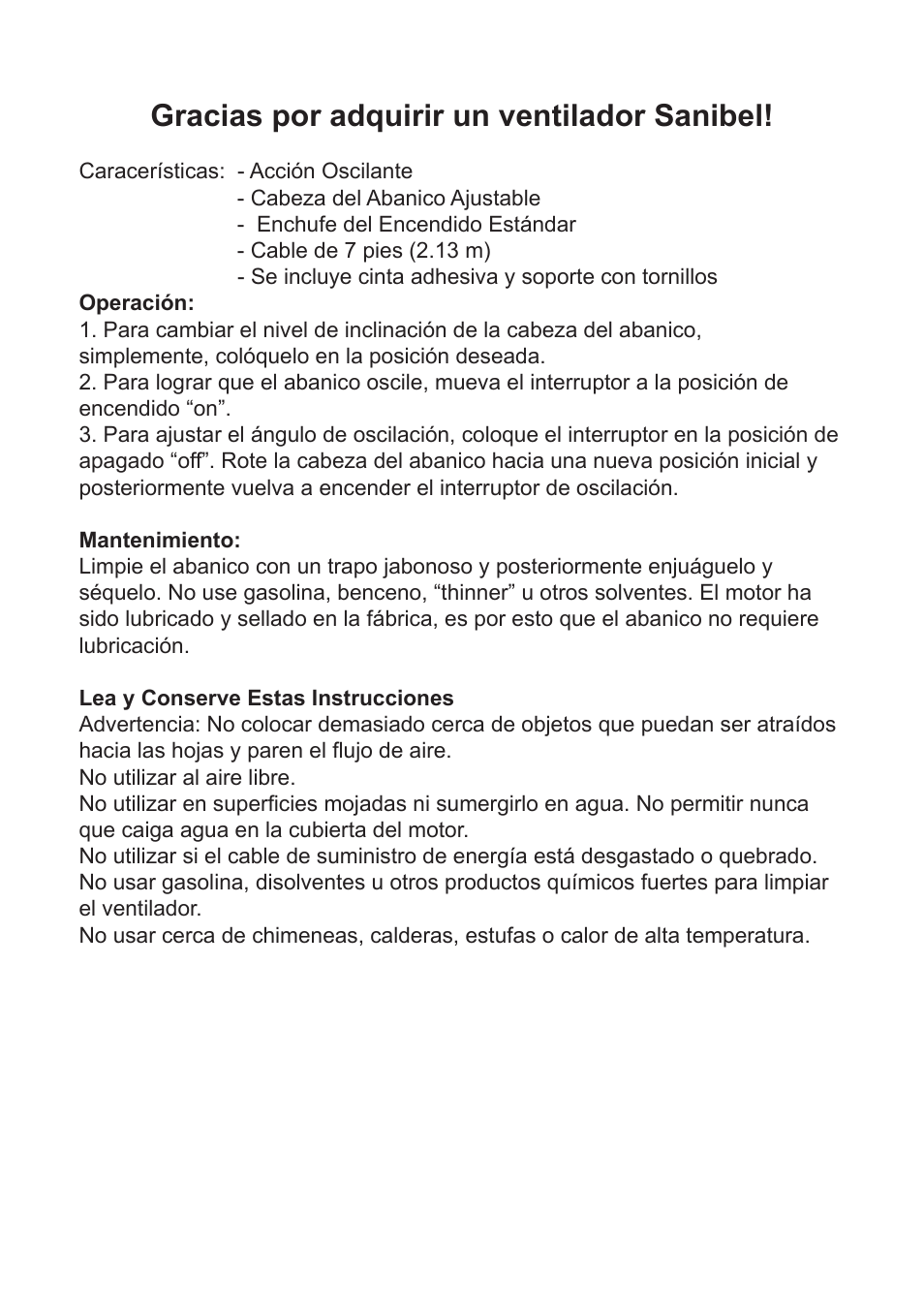 Gracias por adquirir un ventilador sanibel | Caframo 760CA-WBX User Manual | Page 5 / 6