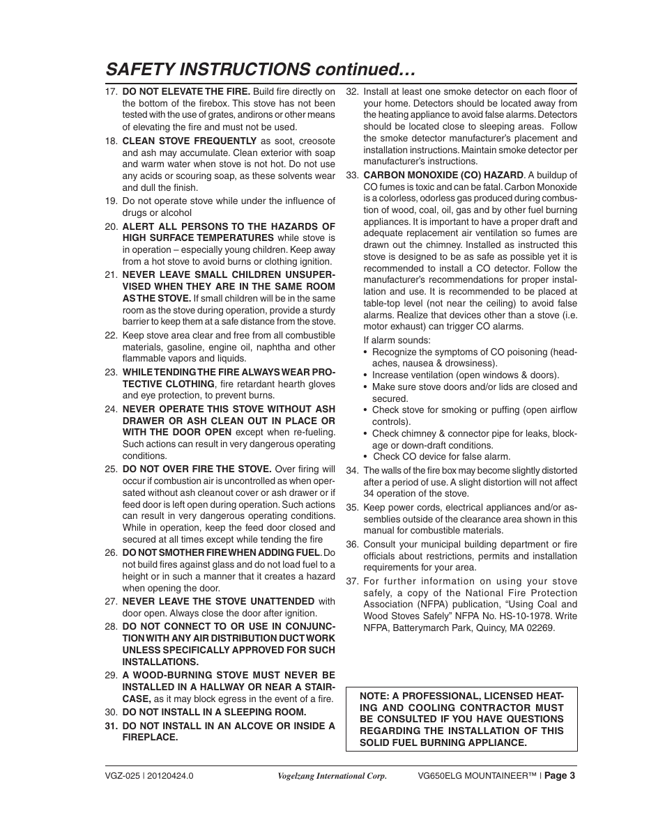Safety instructions continued | Vogelzang VG650ELG User Manual | Page 3 / 22