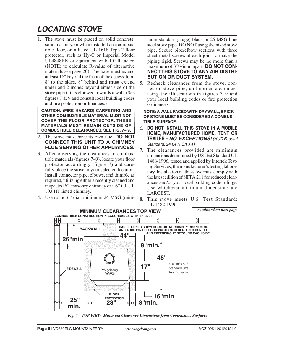 Locating stove | Vogelzang VG650ELG User Manual | Page 6 / 22