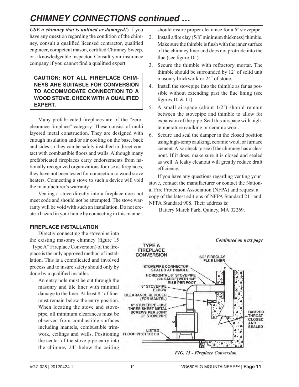 Chimney connections continued | Vogelzang VG650ELG (new as of 2013) User Manual | Page 11 / 22