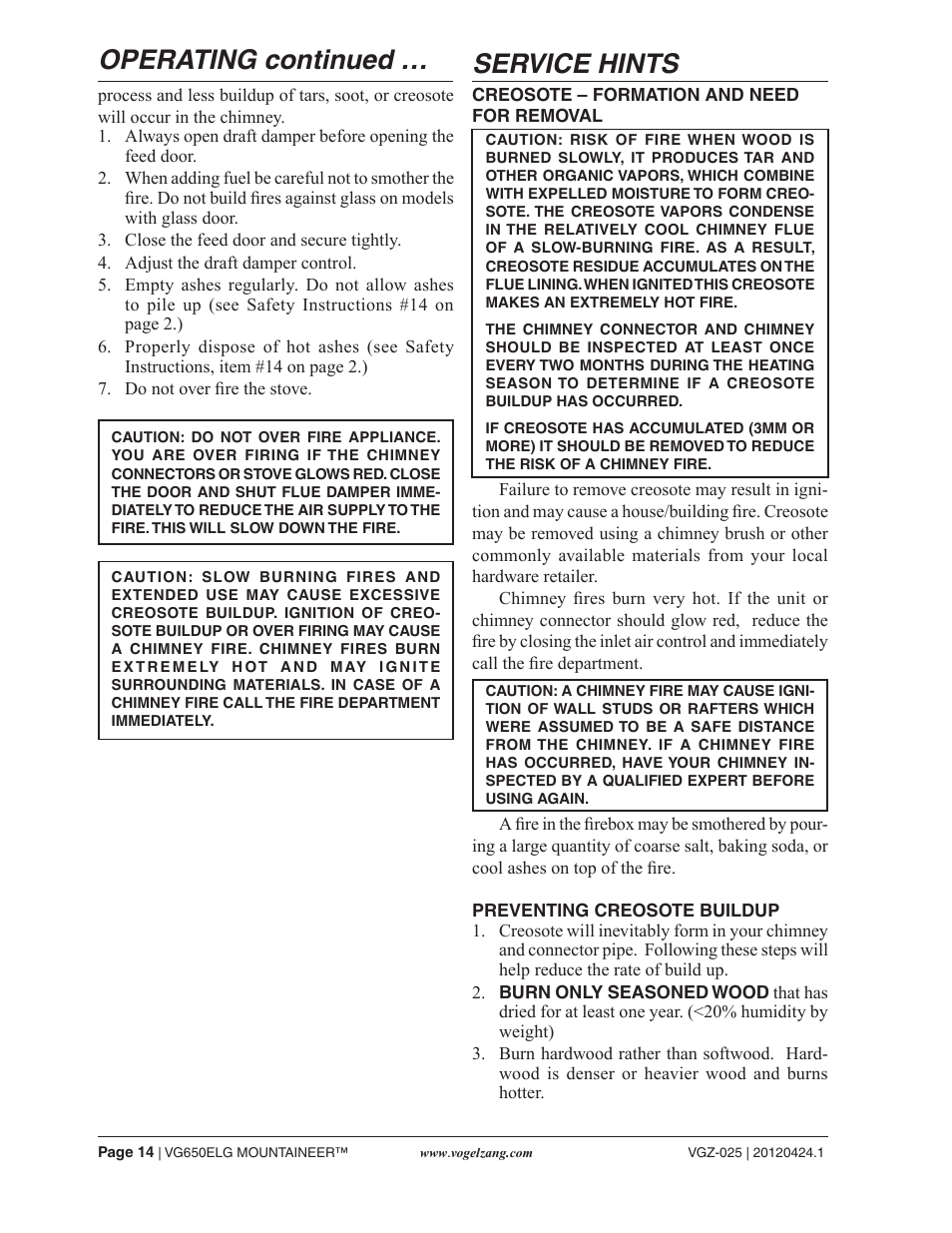 Operating continued, Service hints | Vogelzang VG650ELG (new as of 2013) User Manual | Page 14 / 22