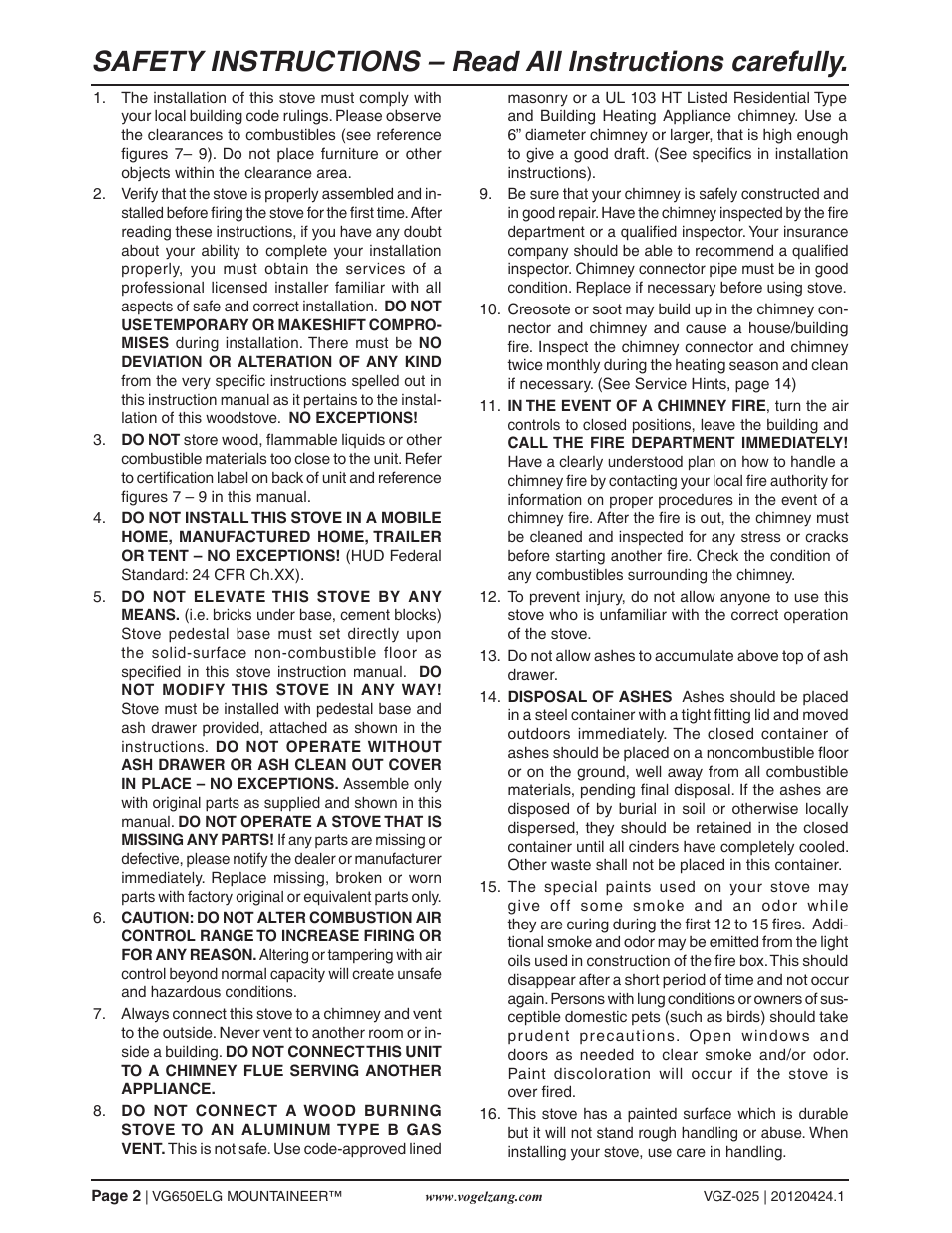 Vogelzang VG650ELG (new as of 2013) User Manual | Page 2 / 22