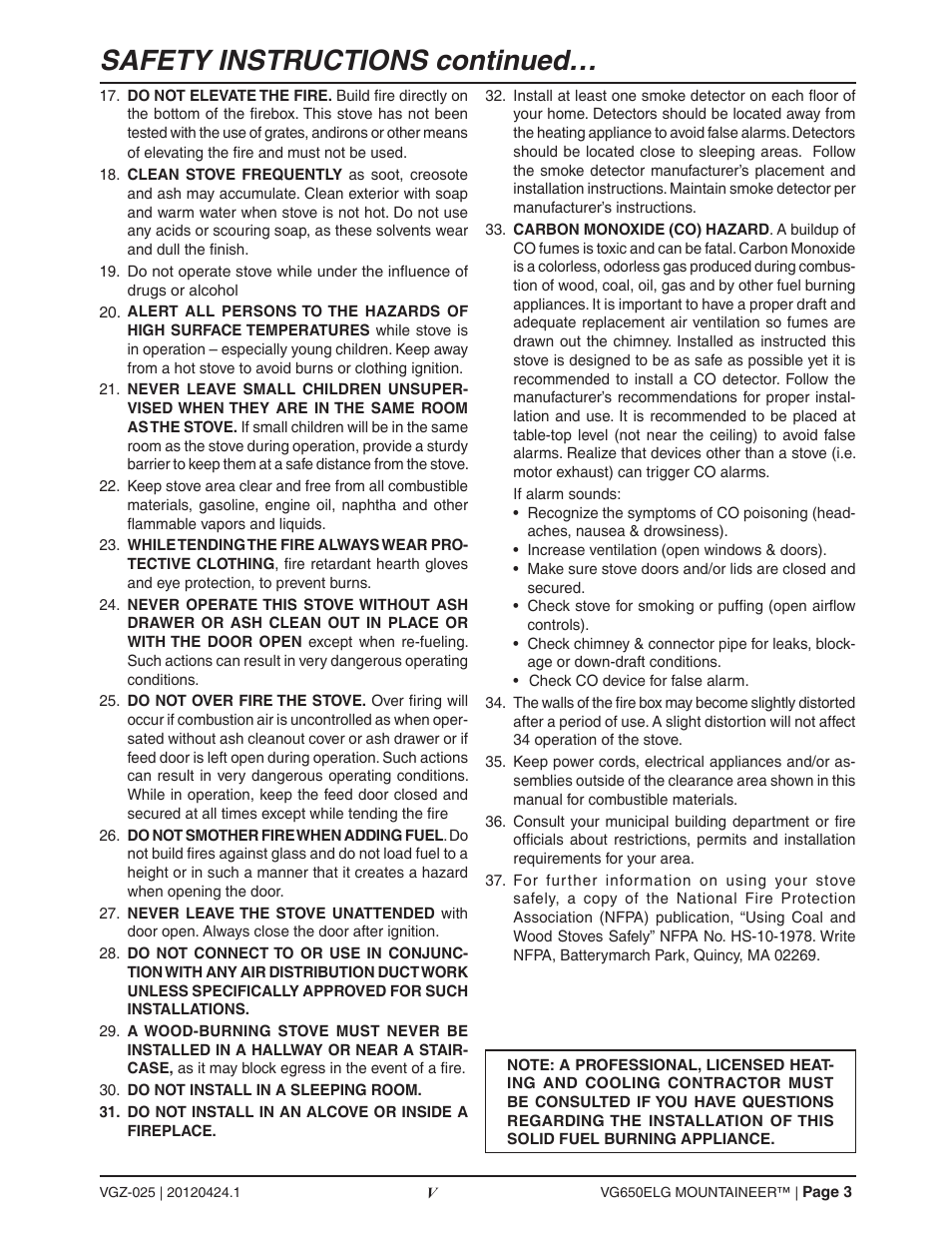 Safety instructions continued | Vogelzang VG650ELG (new as of 2013) User Manual | Page 3 / 22