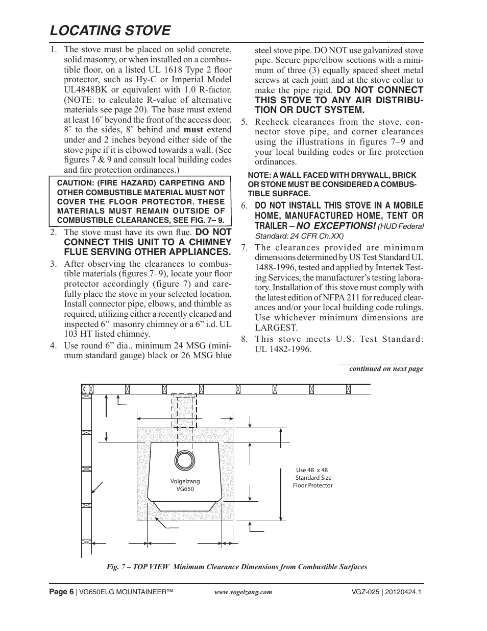 Locating stove | Vogelzang VG650ELG (new as of 2013) User Manual | Page 6 / 22