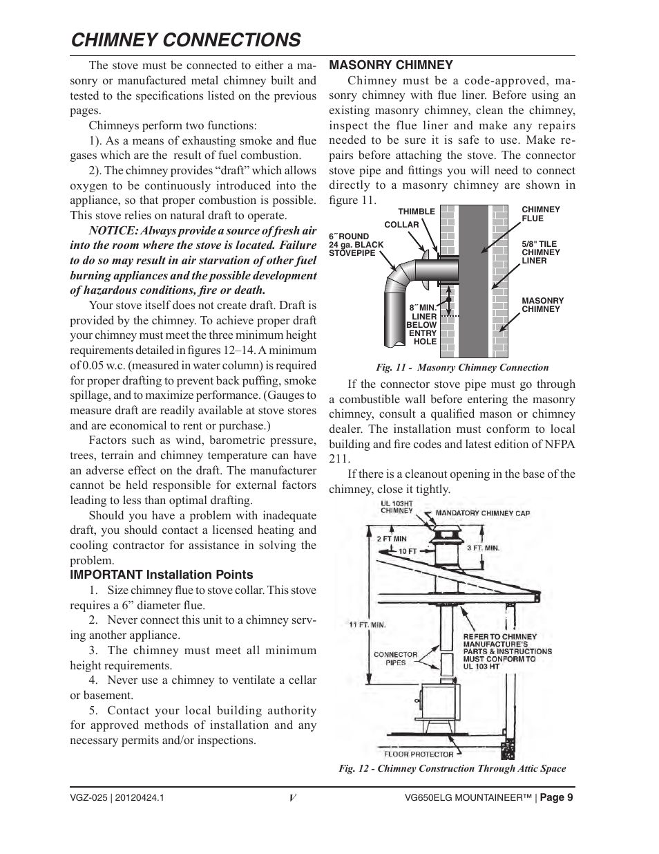 Chimney connections | Vogelzang VG650ELG (new as of 2013) User Manual | Page 9 / 22