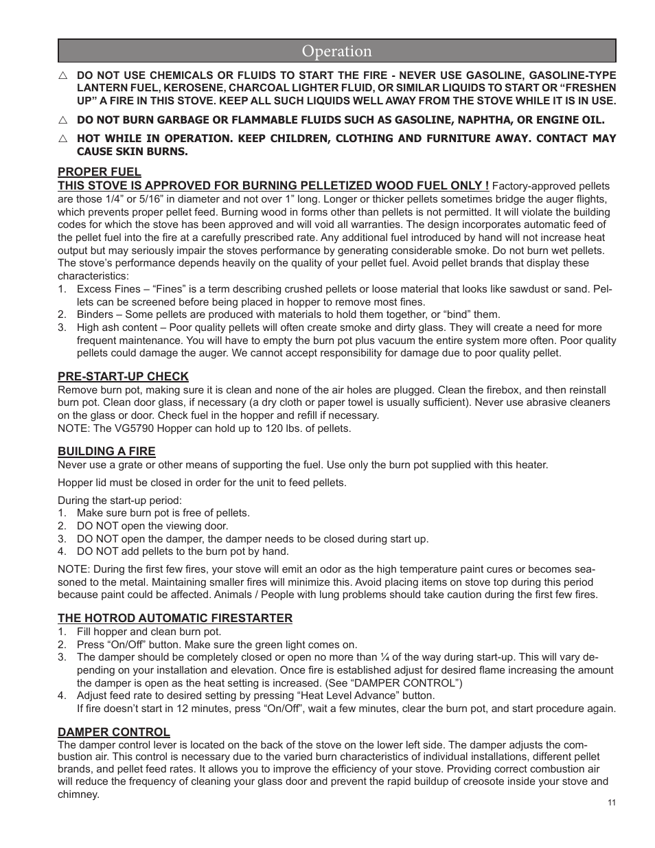 Operation | Vogelzang VG5790 User Manual | Page 11 / 28