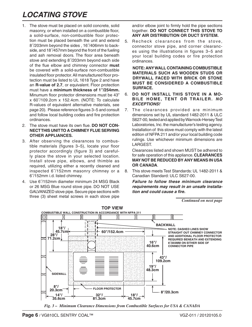 Locating stove | Vogelzang VG810CL User Manual | Page 6 / 22