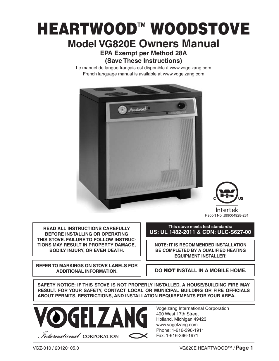 Vogelzang VG820E User Manual | 20 pages