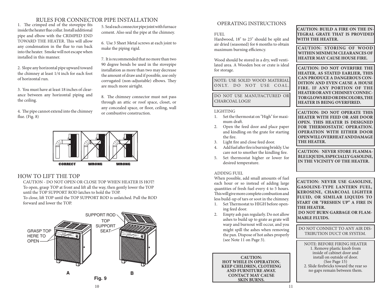 Rules for connector pipe installation, How to lift the top | Vogelzang VG820E (new as of 2013) User Manual | Page 10 / 10
