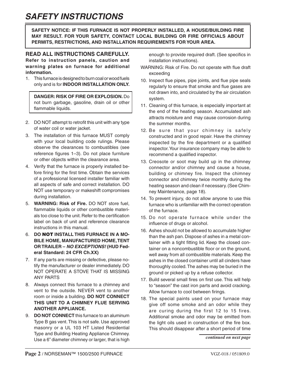 Safety instructions | Vogelzang 2500 User Manual | Page 2 / 28