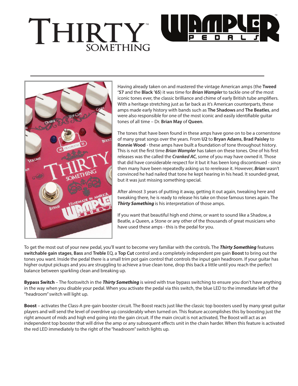 Wampler Pedals Thirty Something User Manual | 2 pages