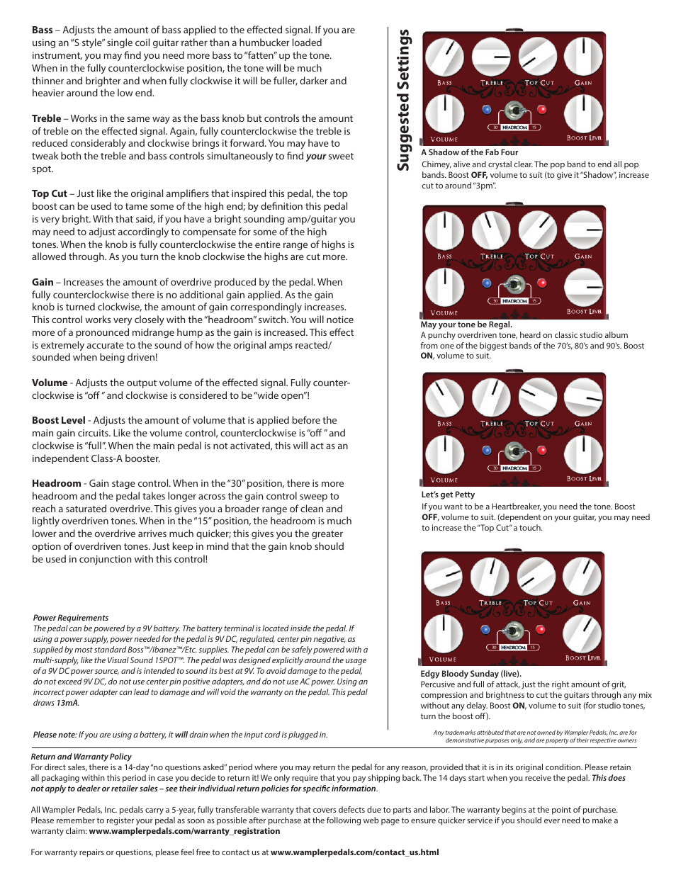 Thirty_something2, Suggest ed s ettings | Wampler Pedals Thirty Something User Manual | Page 2 / 2