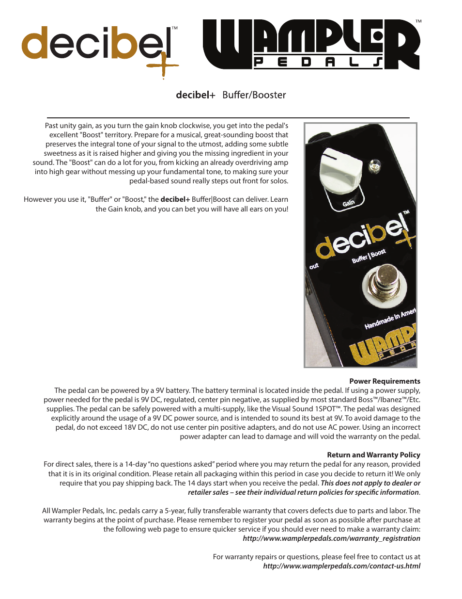 Db+2 | Wampler Pedals decibel+ Buer/Booster User Manual | Page 2 / 2