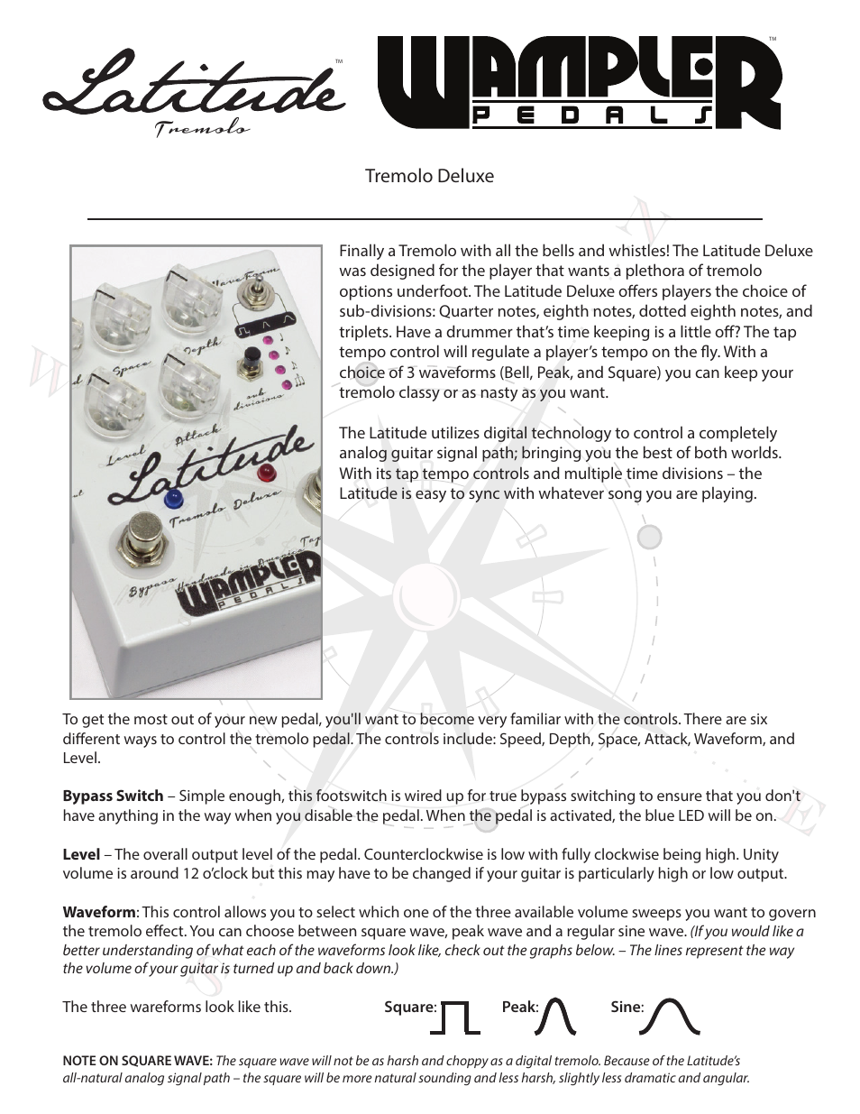 Wampler Pedals Tremolo Deluxe User Manual | 2 pages