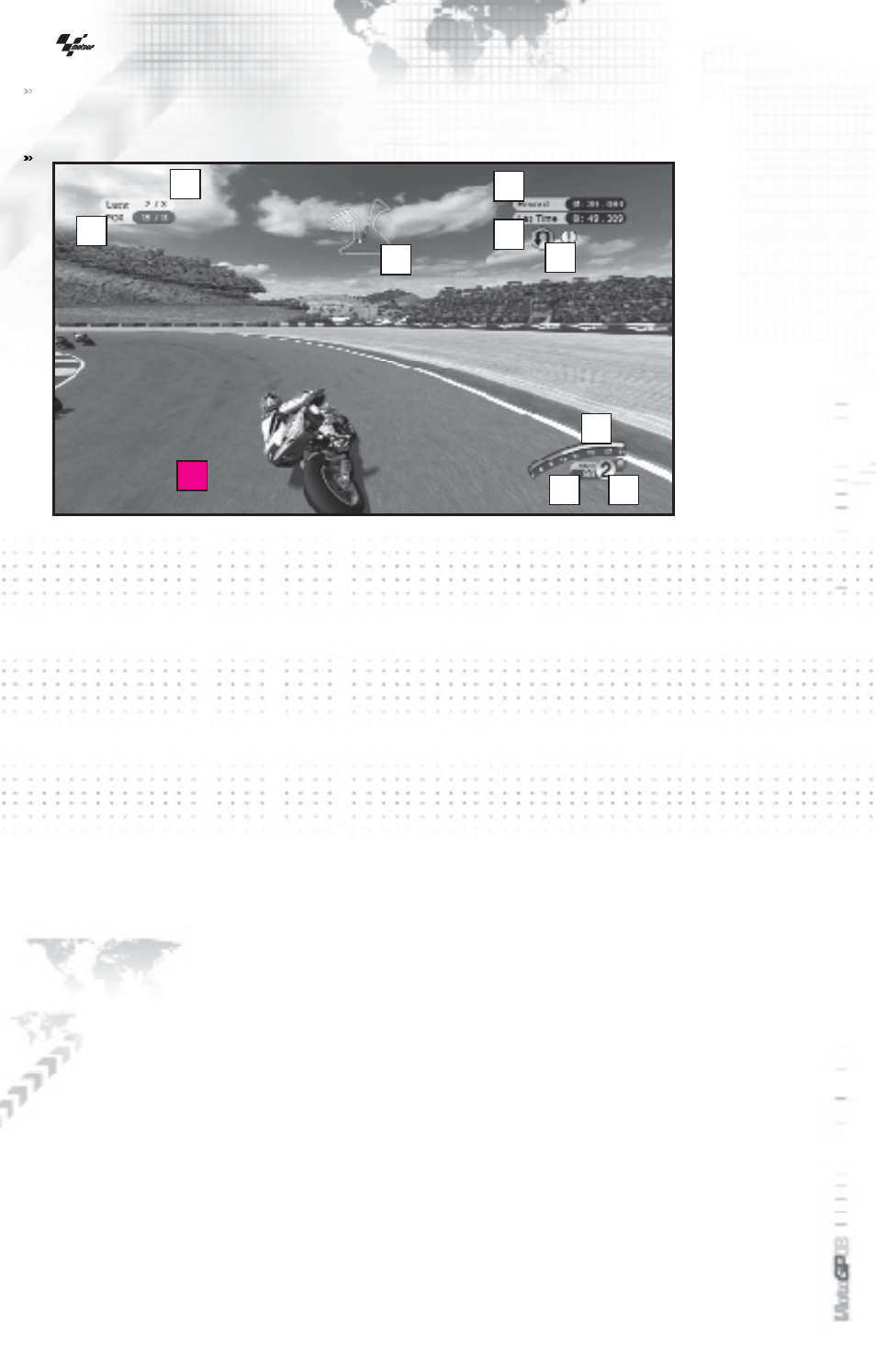 The racing screen | Microsoft Xbox360 MotoGP08 User Manual | Page 8 / 28