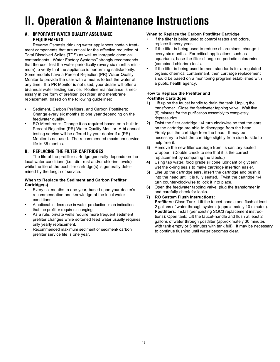 Ii. operation & maintenance instructions | Water Factory Systems SQC Pro User Manual | Page 12 / 16