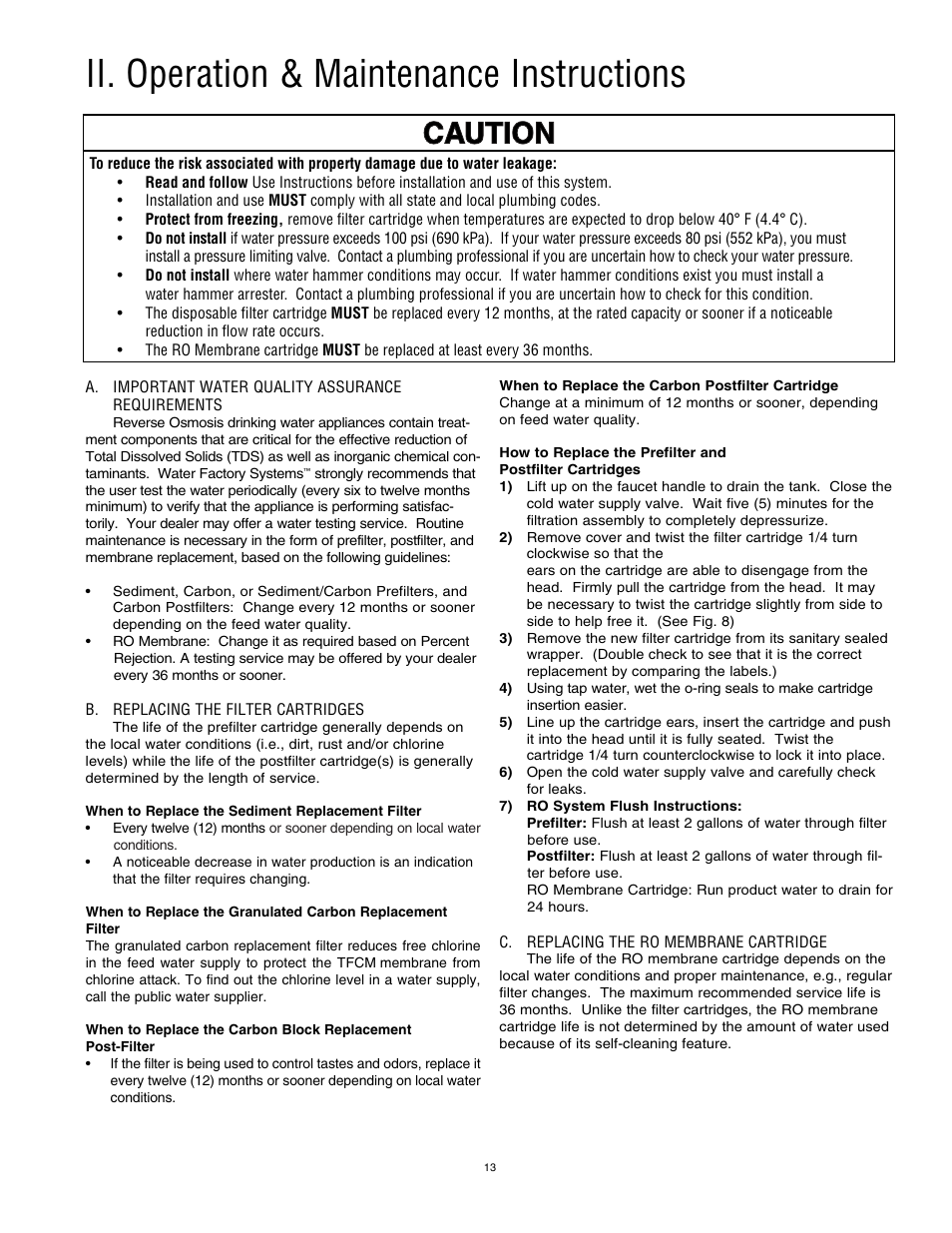 Ii. operation & maintenance instructions | Water Factory Systems SQC 4 User Manual | Page 16 / 20