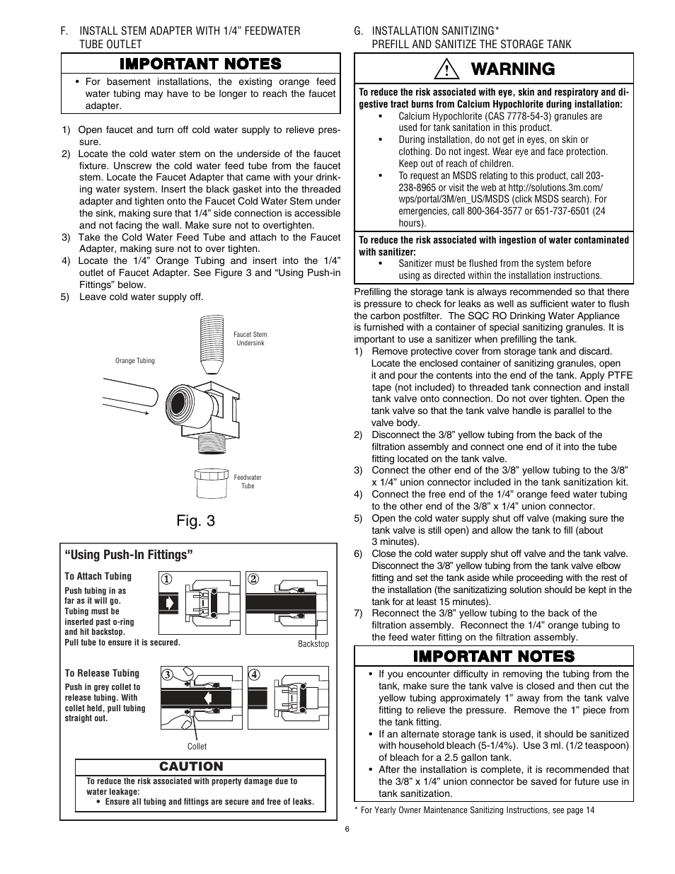 Fig. 3, Using push-in fittings | Water Factory Systems SQC 4 User Manual | Page 9 / 20