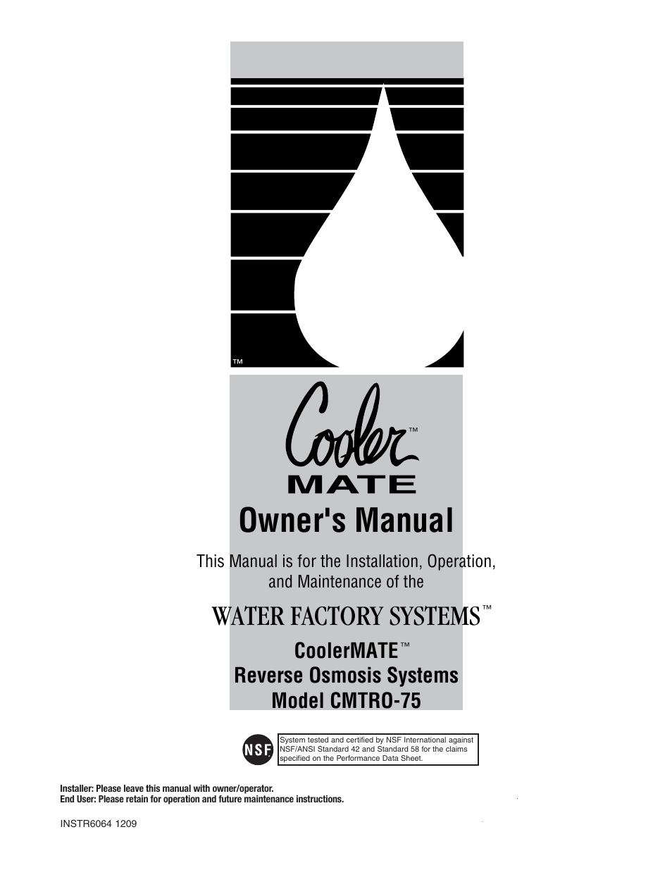 Water Factory Systems CMTRO-75 User Manual | 8 pages