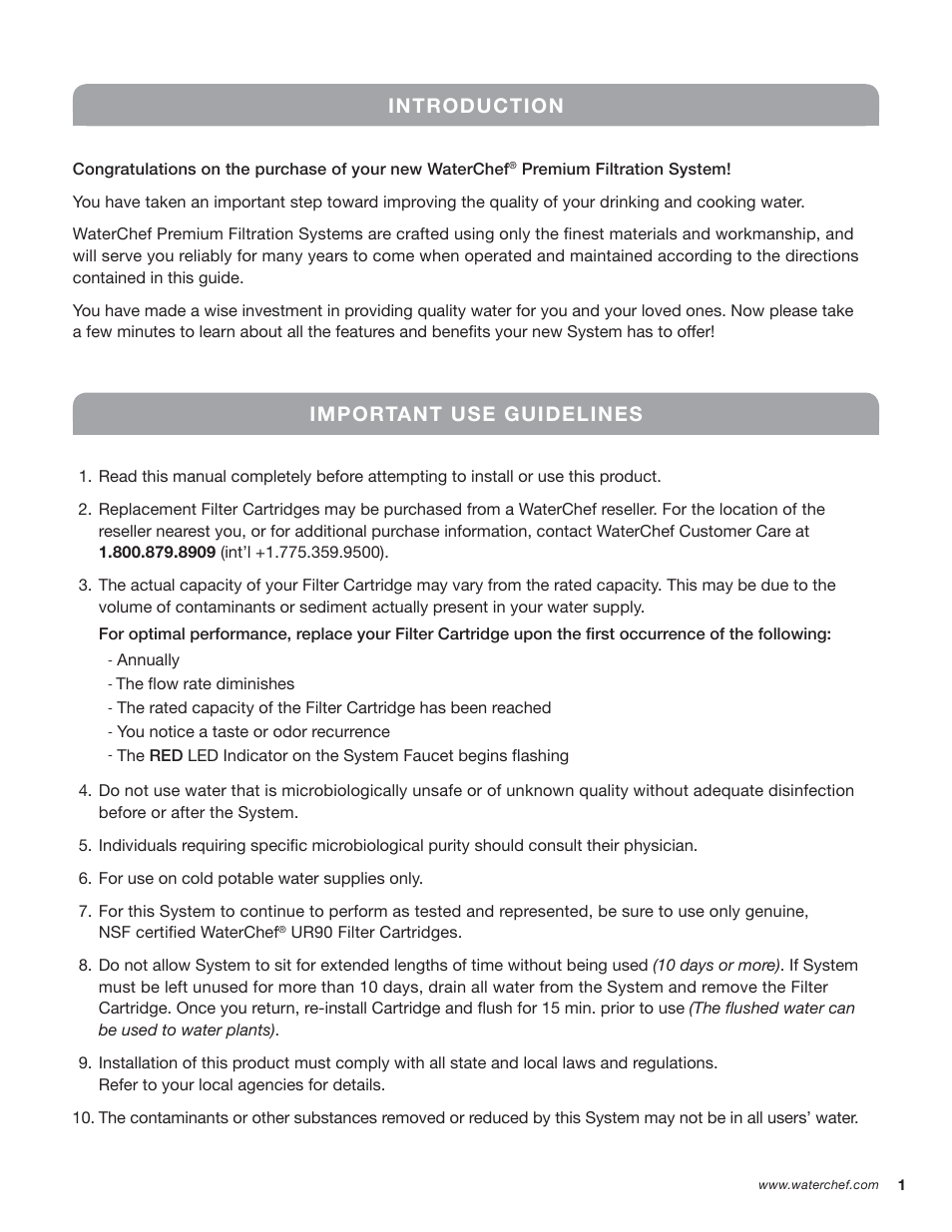 Introduction, Important use guidelines | WaterChef U9000 User Manual | Page 3 / 16