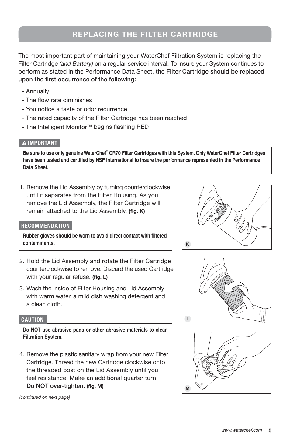 Replacing the filter cartridge | WaterChef C7000 User Manual | Page 7 / 12