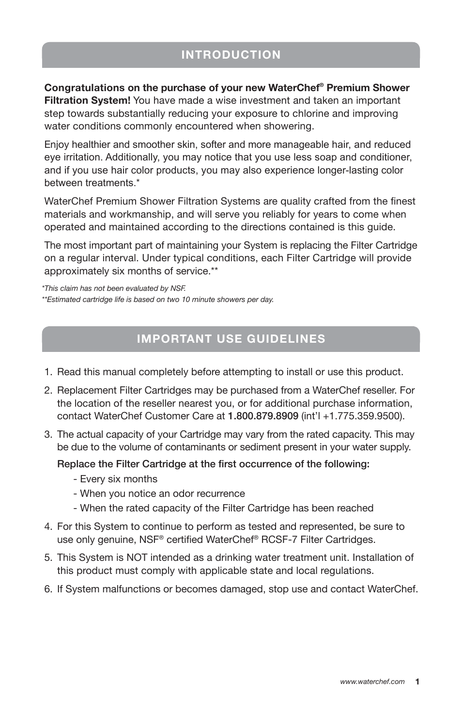 Introduction, Important use guidelines | WaterChef SF-7C User Manual | Page 3 / 8