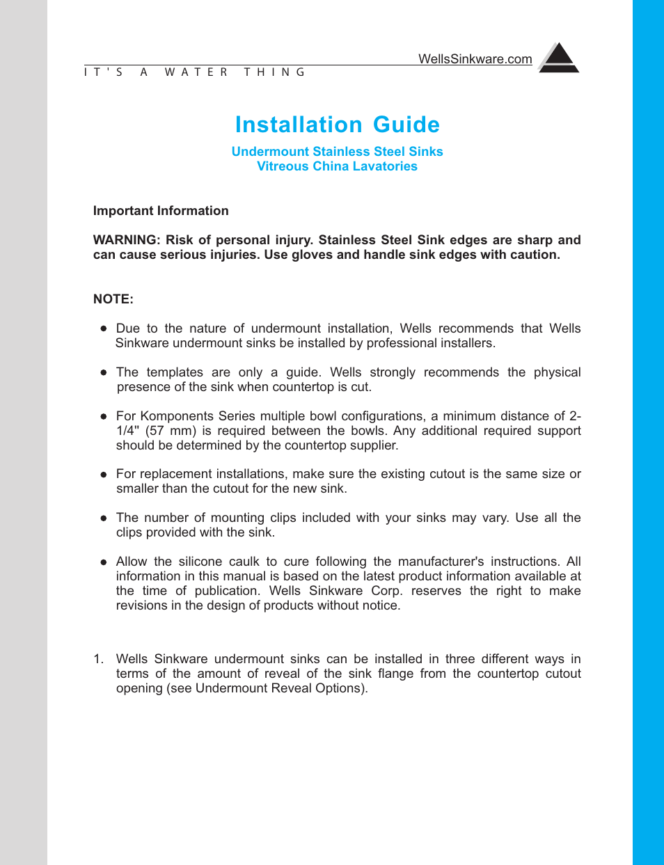 Wells Sinkware DTU3121-9 User Manual | 2 pages