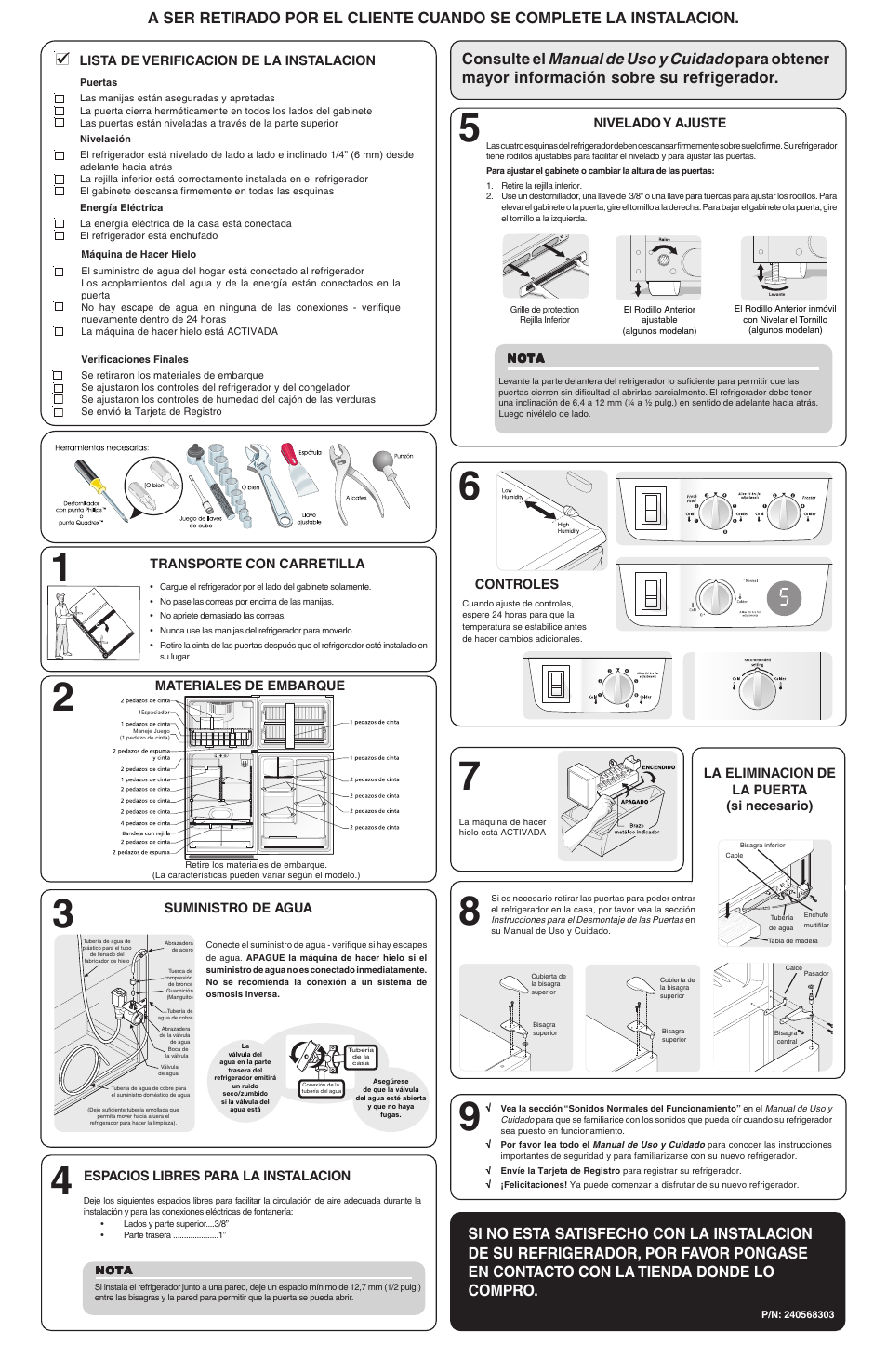 Manual de uso y cuidado, Consulte el | White-Westinghouse WWTR1802KW Installation Guide User Manual | Page 2 / 2