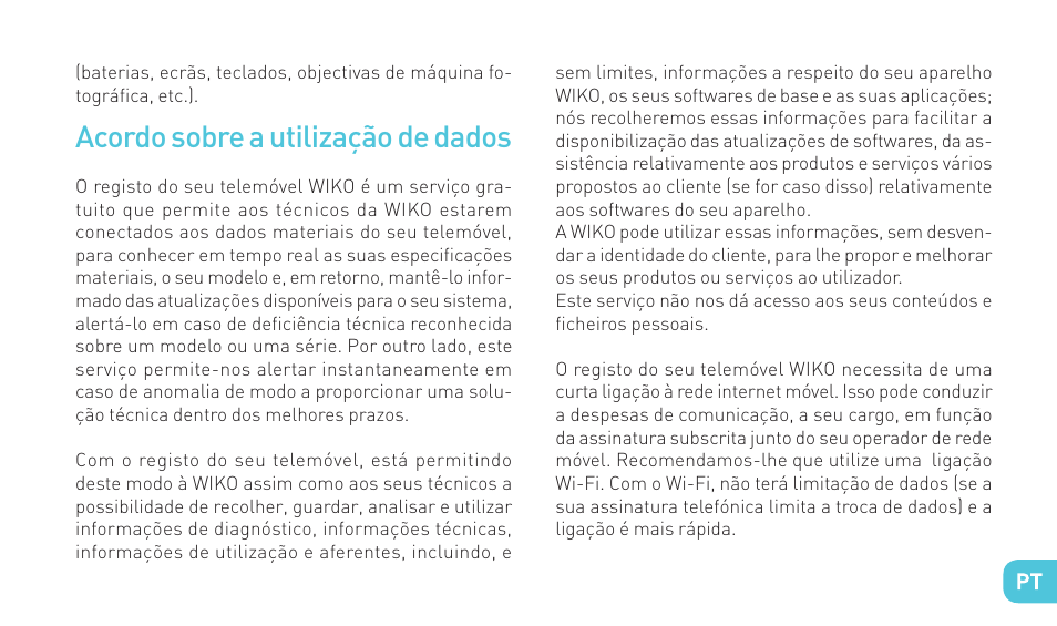 Acordo sobre a utilização de dados | Wiko RAINBOW 4G User Manual | Page 119 / 218