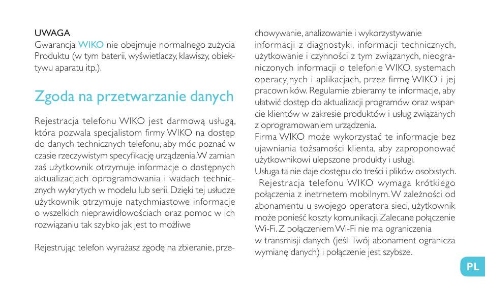 Zgoda na przetwarzanie danych | Wiko RAINBOW 4G User Manual | Page 213 / 218