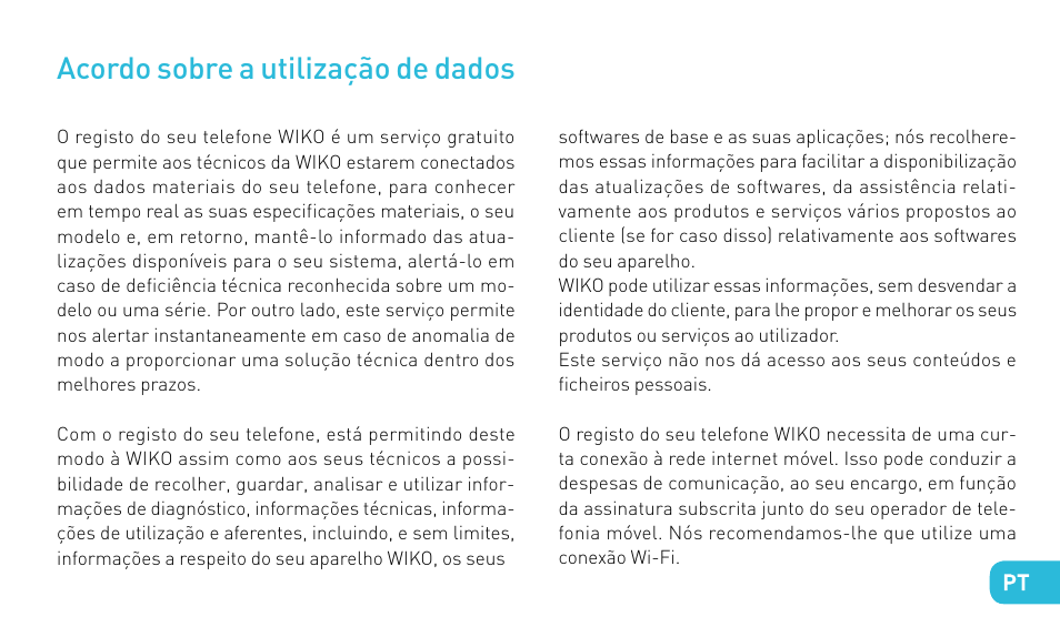 Acordo sobre a utilização de dados | Wiko STAIRWAY User Manual | Page 111 / 180