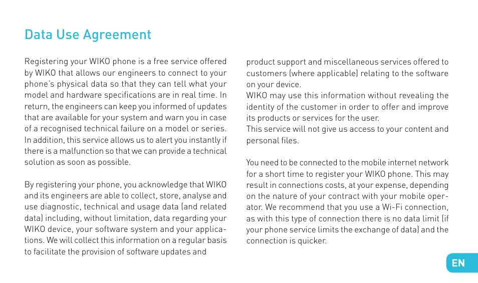 Data use agreement | Wiko STAIRWAY User Manual | Page 45 / 180