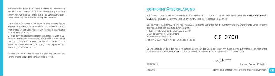 Konformitätserklärung | Wiko DARKSIDE User Manual | Page 73 / 97