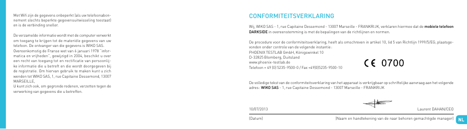 Conformiteitsverklaring | Wiko DARKSIDE User Manual | Page 85 / 97