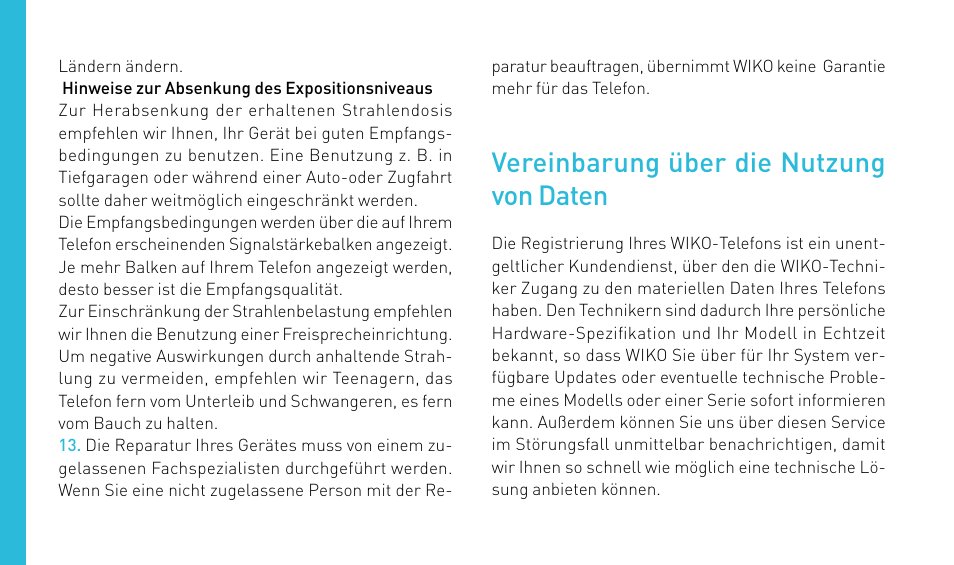 Vereinbarung über die nutzung von daten | Wiko DARKNIGHT User Manual | Page 142 / 194