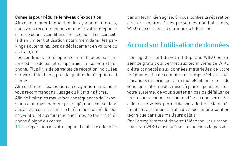 Accord sur l’utilisation de données | Wiko DARKNIGHT User Manual | Page 22 / 194