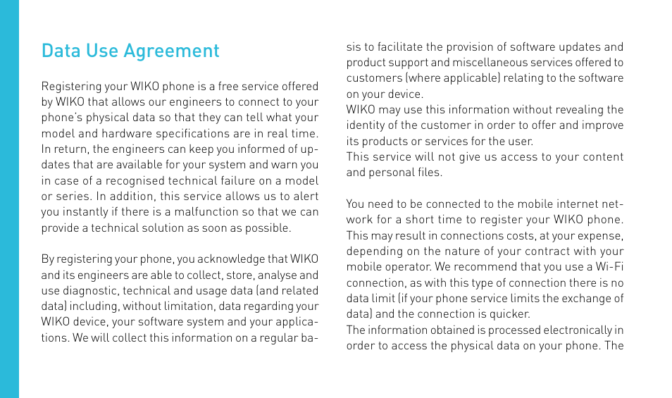 Data use agreement | Wiko DARKNIGHT User Manual | Page 46 / 194