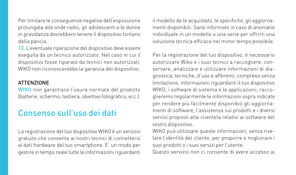 Consenso sull’uso dei dati | Wiko DARKNIGHT User Manual | Page 70 / 194