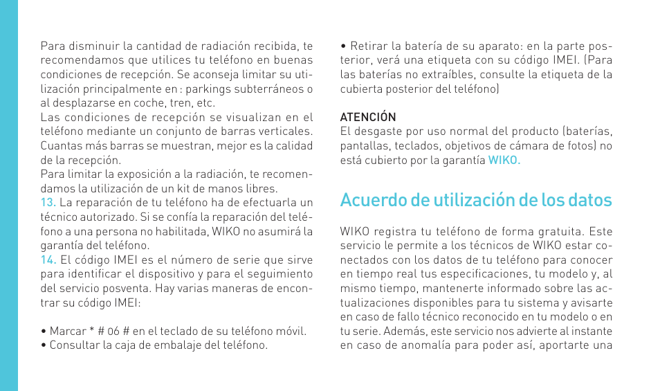 Acuerdo de utilización de los datos | Wiko SLIDE User Manual | Page 102 / 210