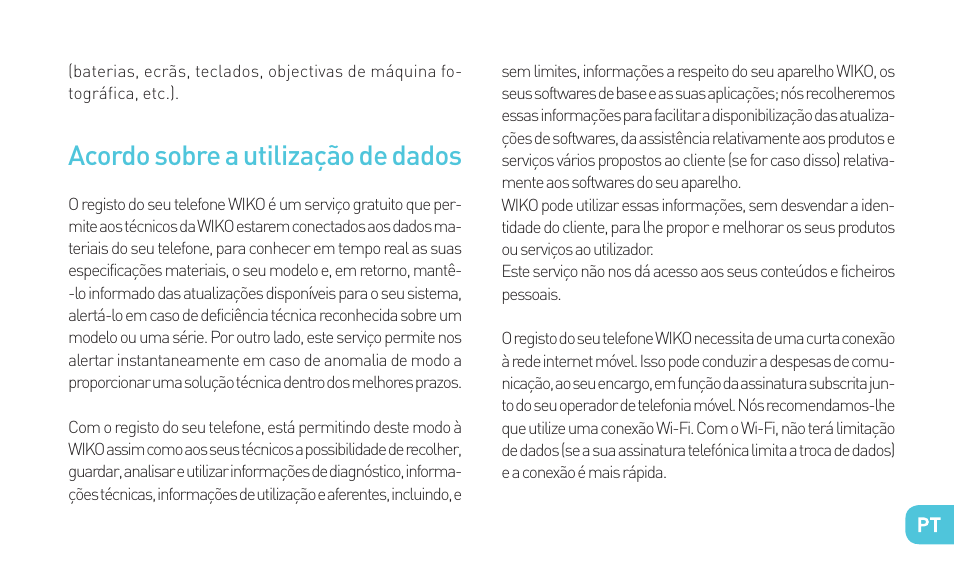 Acordo sobre a utilização de dados | Wiko WAX 4G User Manual | Page 119 / 194