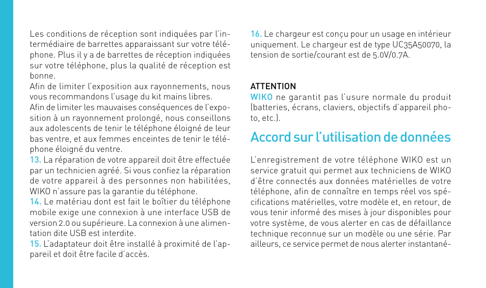 Accord sur l’utilisation de données | Wiko FIZZ User Manual | Page 24 / 210