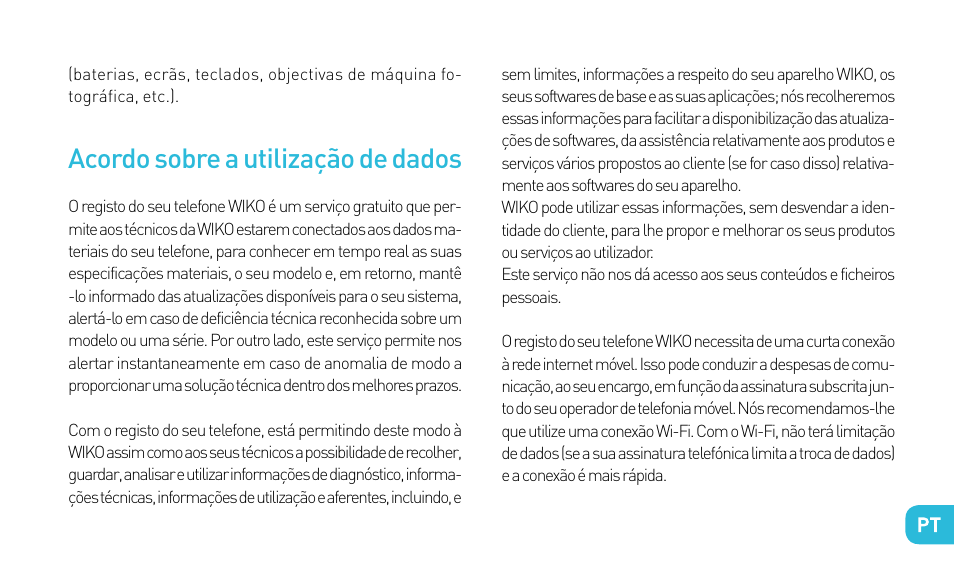 Acordo sobre a utilização de dados | Wiko RAINBOW User Manual | Page 119 / 194