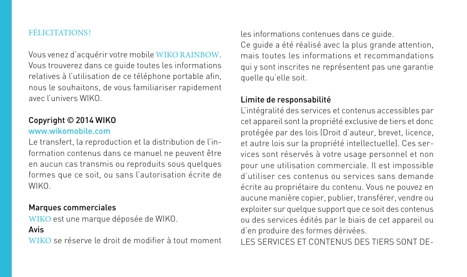 Wiko RAINBOW User Manual | Page 4 / 194