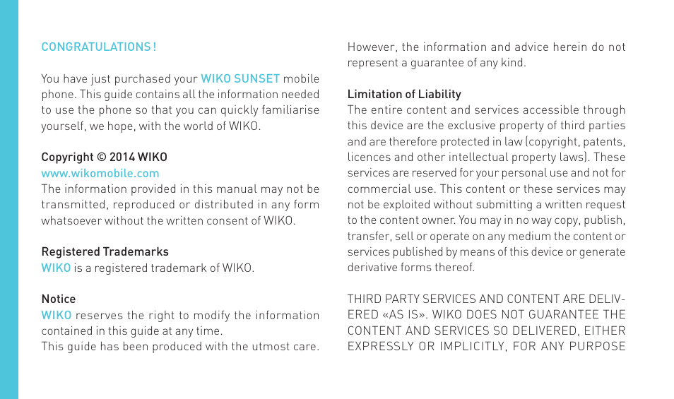 Wiko SUNSET User Manual | Page 4 / 235