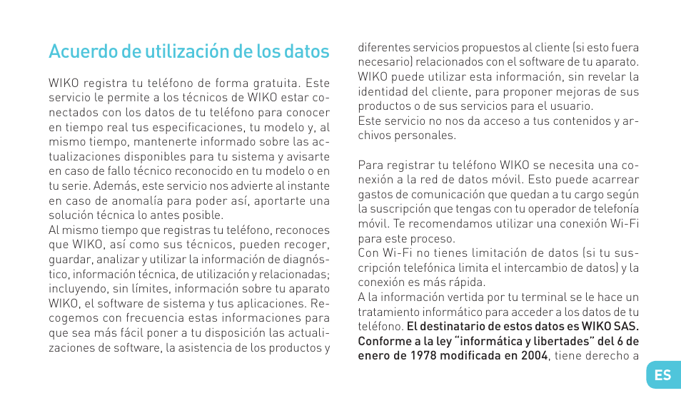 Acuerdo de utilización de los datos | Wiko GOA User Manual | Page 103 / 235