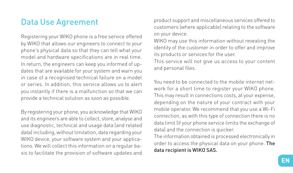 Data use agreement | Wiko GOA User Manual | Page 25 / 235