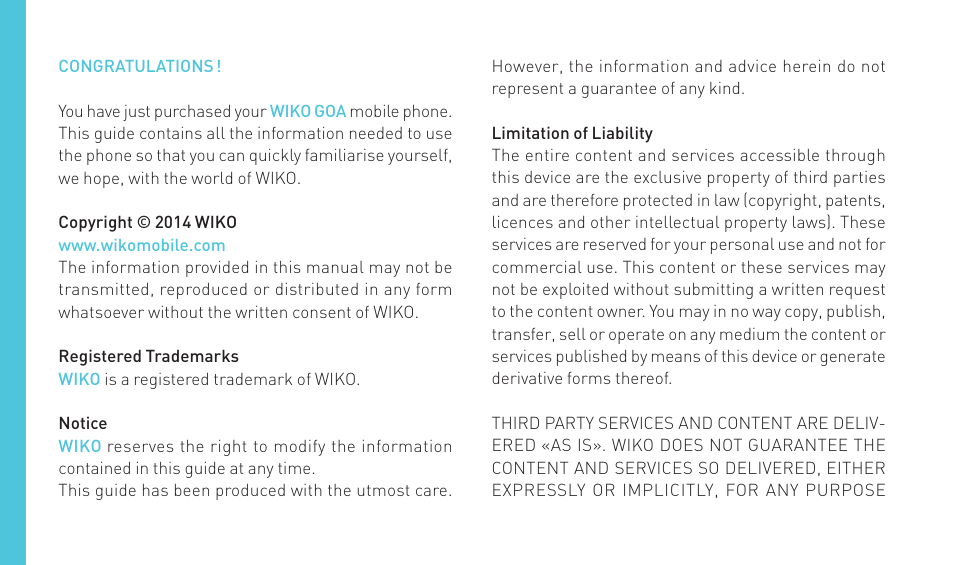 Wiko GOA User Manual | Page 4 / 235