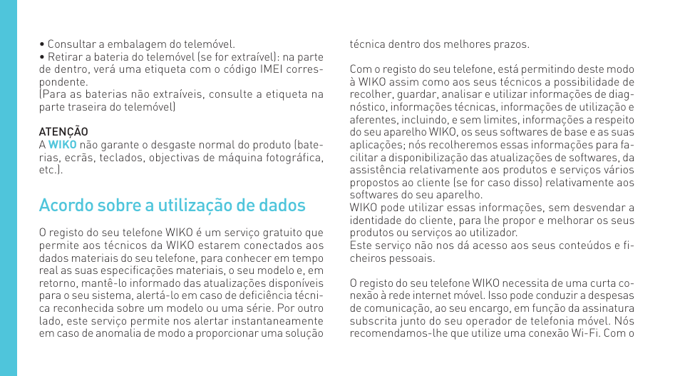 Acordo sobre a utilização de dados | Wiko IGGY User Manual | Page 118 / 194
